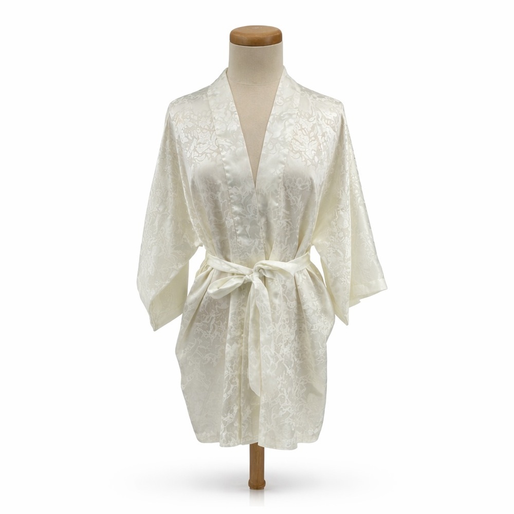 VTG Victoria's Secret O/S Gold Label Satin Robe 0502 vintage ivory cream belted